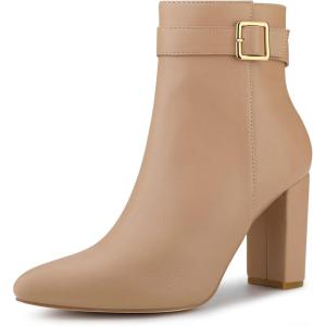 imageAllegra K Womens Pointed Toe Buckle Decor Heel Ankle BootiesNude