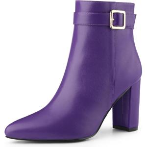 imageAllegra K Womens Pointed Toe Buckle Decor Heel Ankle BootiesPurple