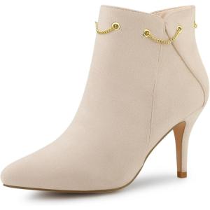 imageAllegra K Womens Pointed Toe Side Zip Stiletto Heel Ankle BootiesBeige