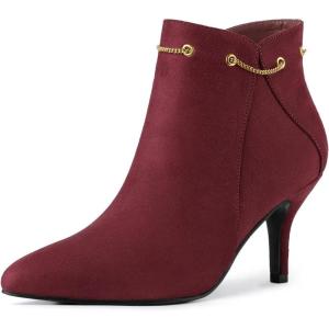 imageAllegra K Womens Pointed Toe Side Zip Stiletto Heel Ankle BootiesBurgundy