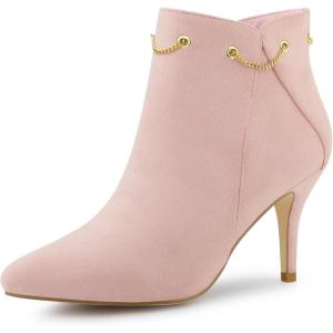 imageAllegra K Womens Pointed Toe Side Zip Stiletto Heel Ankle BootiesPink