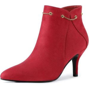 imageAllegra K Womens Pointed Toe Side Zip Stiletto Heel Ankle BootiesRed