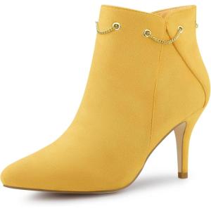 imageAllegra K Womens Pointed Toe Side Zip Stiletto Heel Ankle BootiesYellow