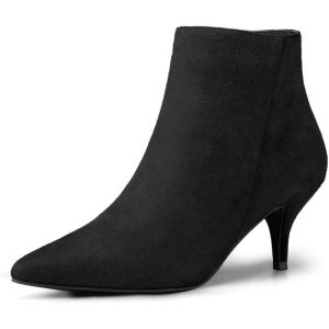 imageAllegra K Womens Pointed Toe Zip Stiletto Kitten Heel Ankle BootiesBlack