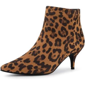 imageAllegra K Womens Pointed Toe Zip Stiletto Kitten Heel Ankle BootiesLeopard