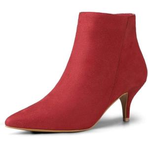 imageAllegra K Womens Pointed Toe Zip Stiletto Kitten Heel Ankle BootiesRed