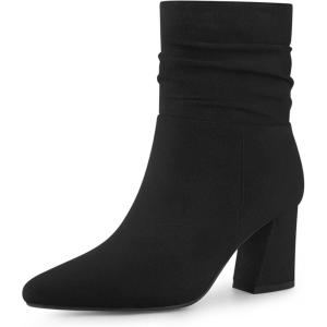 imageAllegra K Womens Pointy Toe Slouched Zipper Chunky Heel Ankle BootsBlack