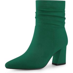 imageAllegra K Womens Pointy Toe Slouched Zipper Chunky Heel Ankle BootsGreen