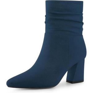 imageAllegra K Womens Pointy Toe Slouched Zipper Chunky Heel Ankle BootsNavy Blue