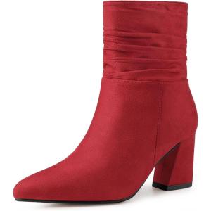 imageAllegra K Womens Pointy Toe Slouched Zipper Chunky Heel Ankle BootsRed