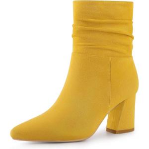 imageAllegra K Womens Pointy Toe Slouched Zipper Chunky Heel Ankle BootsYellow