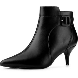 imageAllegra K Womens Pointy Toe Zipper Buckle Decor Kitten Heels Ankle BootsBlack