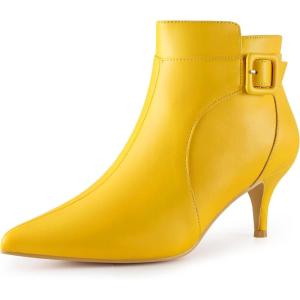 imageAllegra K Womens Pointy Toe Zipper Buckle Decor Kitten Heels Ankle BootsYellow
