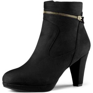 imageAllegra K Womens Round Toe Ankle Mid Heel BootsBlack