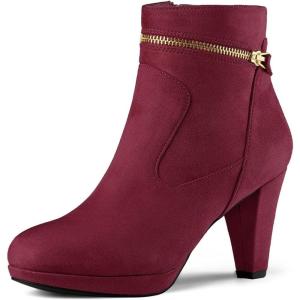 imageAllegra K Womens Round Toe Ankle Mid Heel BootsBurgundy