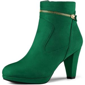 imageAllegra K Womens Round Toe Ankle Mid Heel BootsEmerald Green