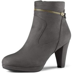 imageAllegra K Womens Round Toe Ankle Mid Heel BootsGrey