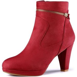 imageAllegra K Womens Round Toe Ankle Mid Heel BootsRed