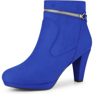 imageAllegra K Womens Round Toe Ankle Mid Heel BootsRoyal Blue