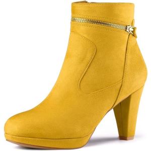imageAllegra K Womens Round Toe Ankle Mid Heel BootsYellow