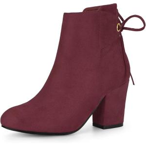 imageAllegra K Womens Round Toe Block Heel Zipper Lace Up Ankle BootsBurgundy