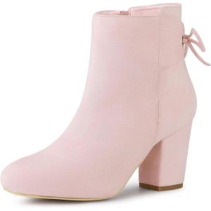 imageAllegra K Womens Round Toe Block Heel Zipper Lace Up Ankle BootsPink