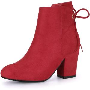imageAllegra K Womens Round Toe Block Heel Zipper Lace Up Ankle BootsRed