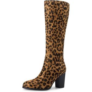 imageAllegra K Womens Round Toe Block Heeled Knee High BootsLeopard