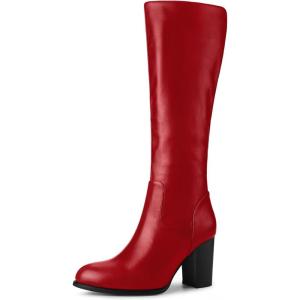imageAllegra K Womens Round Toe Block Heeled Knee High BootsRed