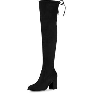imageAllegra K Womens Round Toe Chunky Heel Over the Knee High BootsBlack