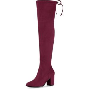 imageAllegra K Womens Round Toe Chunky Heel Over the Knee High BootsBurgundy