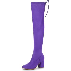 imageAllegra K Womens Round Toe Chunky Heel Over the Knee High BootsPurple