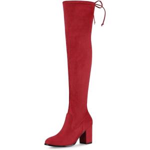 imageAllegra K Womens Round Toe Chunky Heel Over the Knee High BootsRed