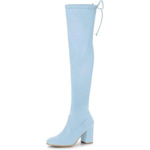 imageAllegra K Womens Round Toe Chunky Heel Over the Knee High BootsSky Blue
