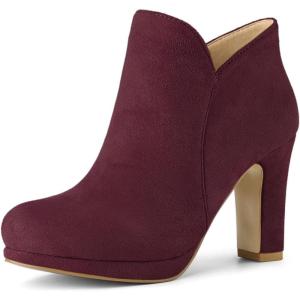 imageAllegra K Womens Round Toe Chunky Heeled Ankle Heel BootsBurgundy