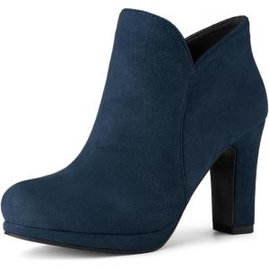 imageAllegra K Womens Round Toe Chunky Heeled Ankle Heel BootsNavy Blue