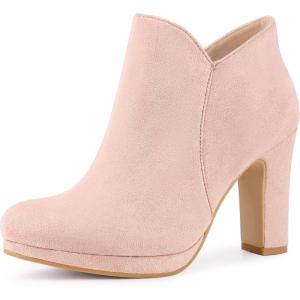 imageAllegra K Womens Round Toe Chunky Heeled Ankle Heel BootsPink