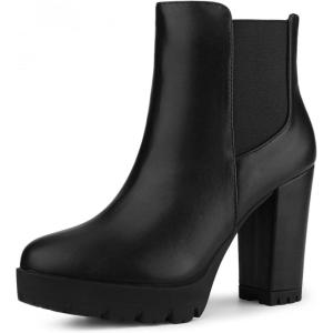 imageAllegra K Womens Round Toe Zipper Block Heel Platform Ankle BootsBlack