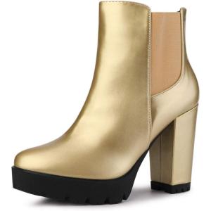 imageAllegra K Womens Round Toe Zipper Block Heel Platform Ankle BootsGold