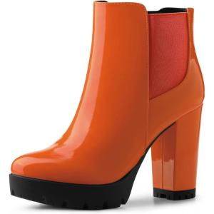 imageAllegra K Womens Round Toe Zipper Block Heel Platform Ankle BootsOrange