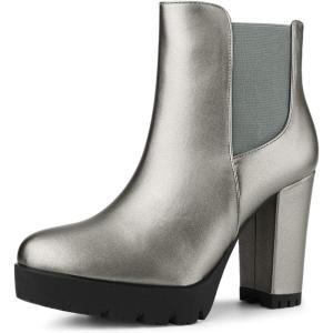 imageAllegra K Womens Round Toe Zipper Block Heel Platform Ankle BootsSilver Grey
