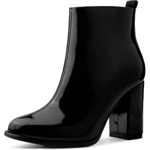 imageAllegra K Womens Round Toe Zipper Chunky Heels Ankle BootsBlack