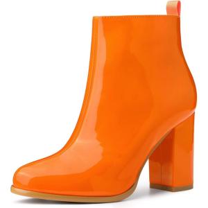 imageAllegra K Womens Round Toe Zipper Chunky Heels Ankle BootsOrange