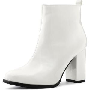 imageAllegra K Womens Round Toe Zipper Chunky Heels Ankle BootsWhite