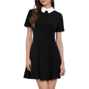 imageAllegra K Womens Short Sleeve Halloween Dresses Peter Pan Collar Casual Flare Skater Mini Vintage Dress 2025Black