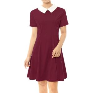 imageAllegra K Womens Short Sleeve Halloween Dresses Peter Pan Collar Casual Flare Skater Mini Vintage Dress 2025Burgundy