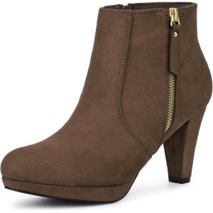 imageAllegra K Womens Side Zip Low Platform Chunky Heel Ankle BootiesDark Brown