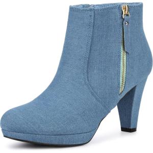 imageAllegra K Womens Side Zip Low Platform Chunky Heel Ankle BootiesDenim Blue
