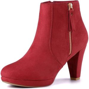 imageAllegra K Womens Side Zip Low Platform Chunky Heel Ankle BootiesRed