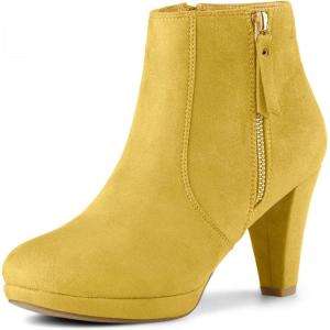 imageAllegra K Womens Side Zip Low Platform Chunky Heel Ankle BootiesYellow